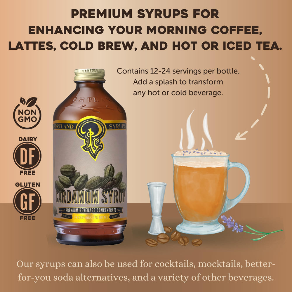 Cocktail glass featuring Portland Syrups Cardamom Syrup for a flavor twist.