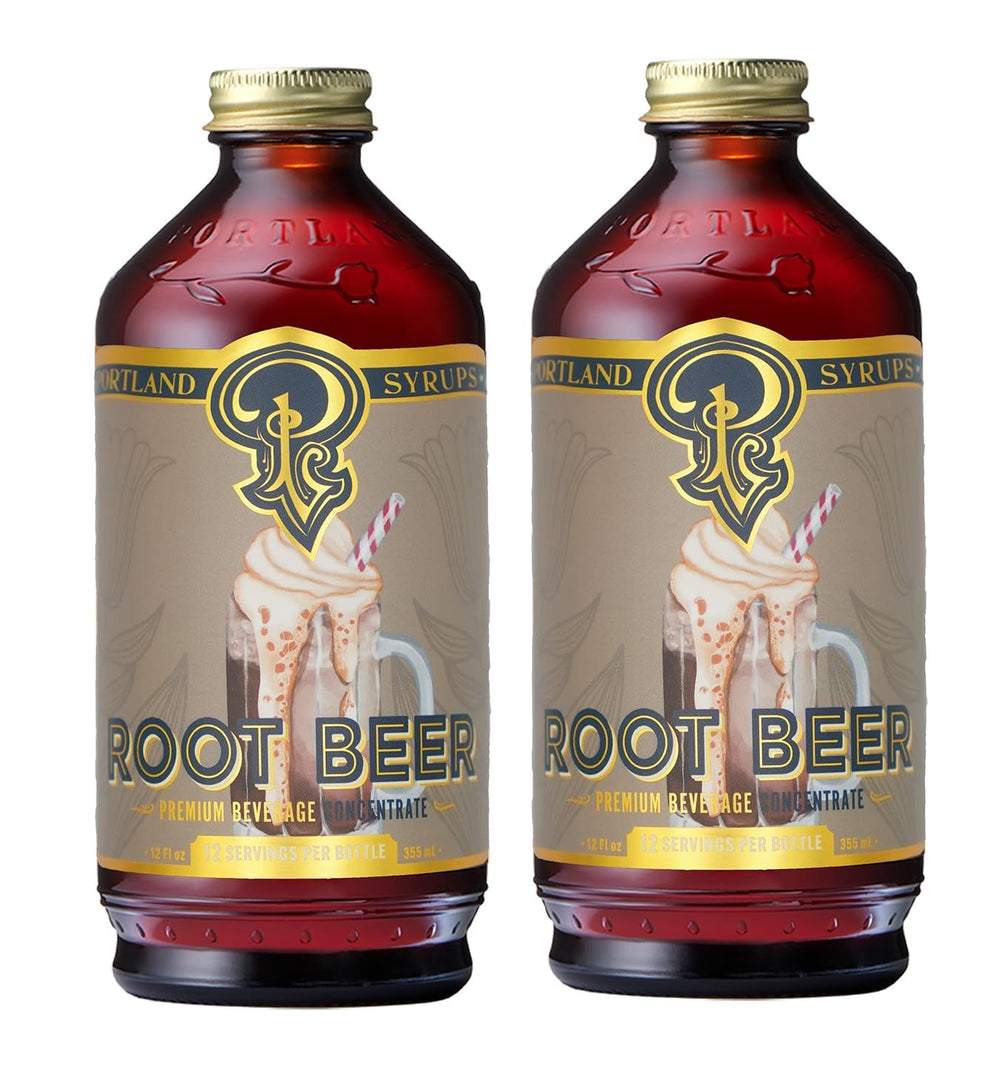 Portland Syrups Genuine Root Beer Syrup bottle delivers authentic flavor for cocktails.