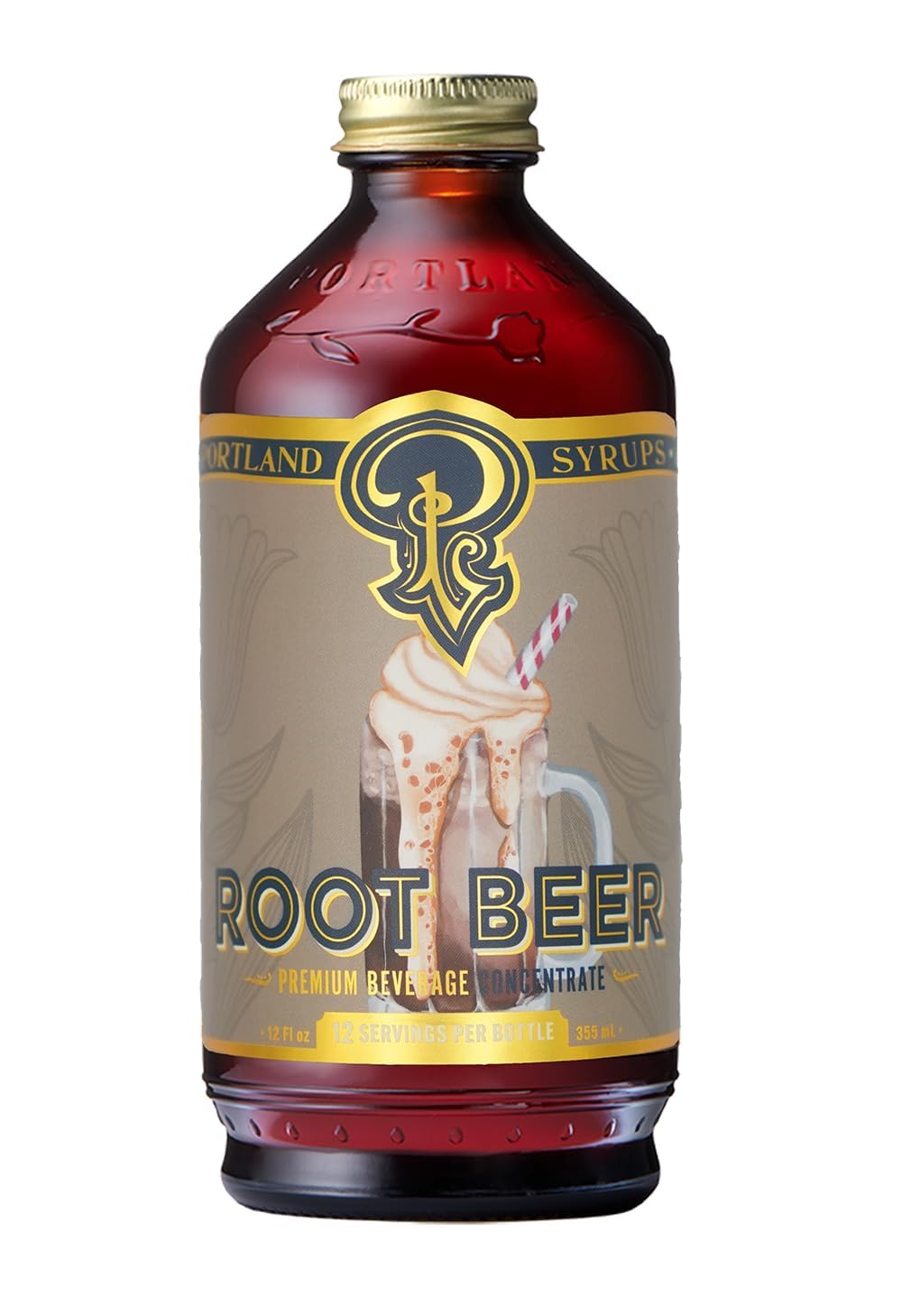 Portland Syrups Genuine Root Beer Syrup bottle for authentic cocktails and desserts.