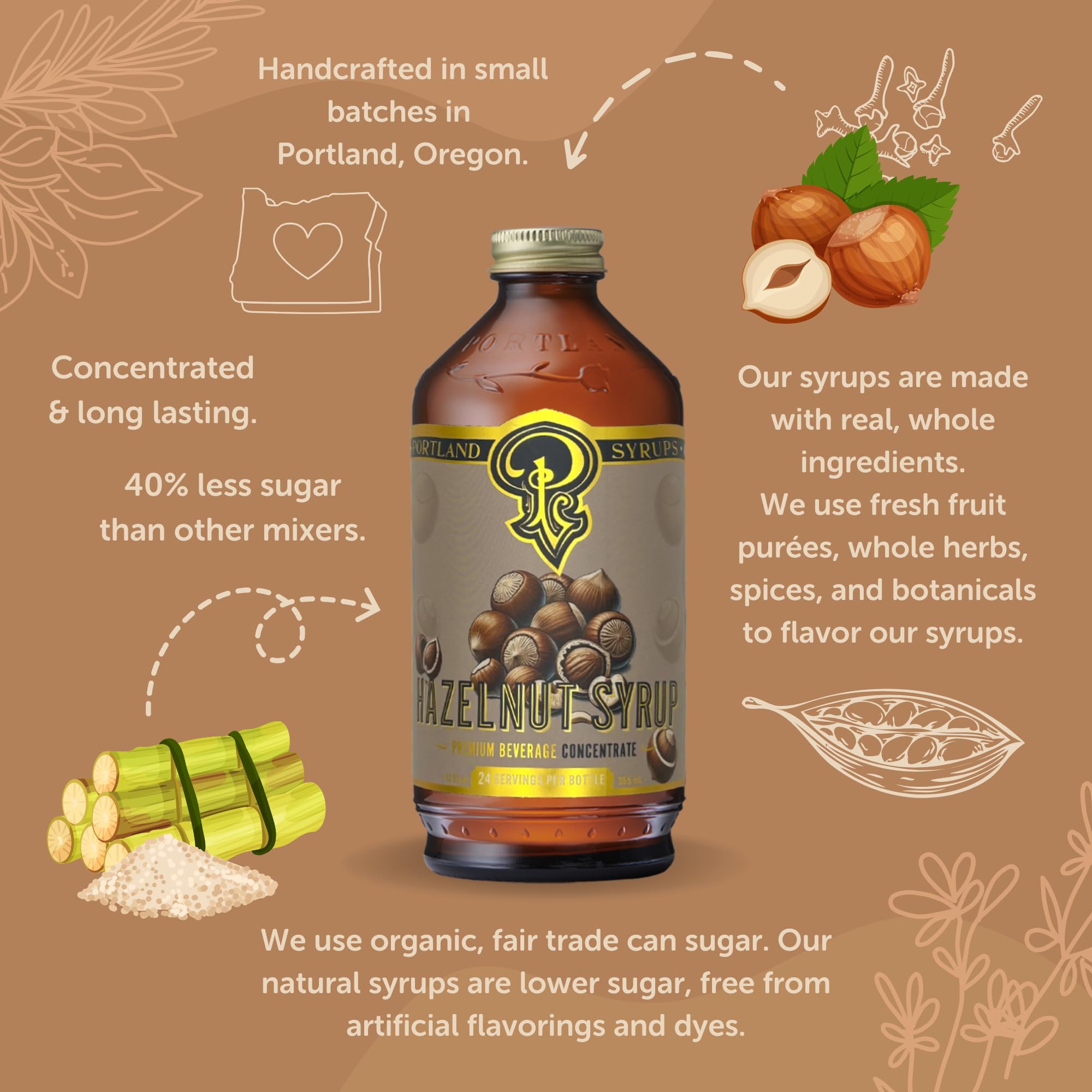 Portland Syrups Hazelnut Syrup latte-closeup reveals creamy texture with hazelnut finish