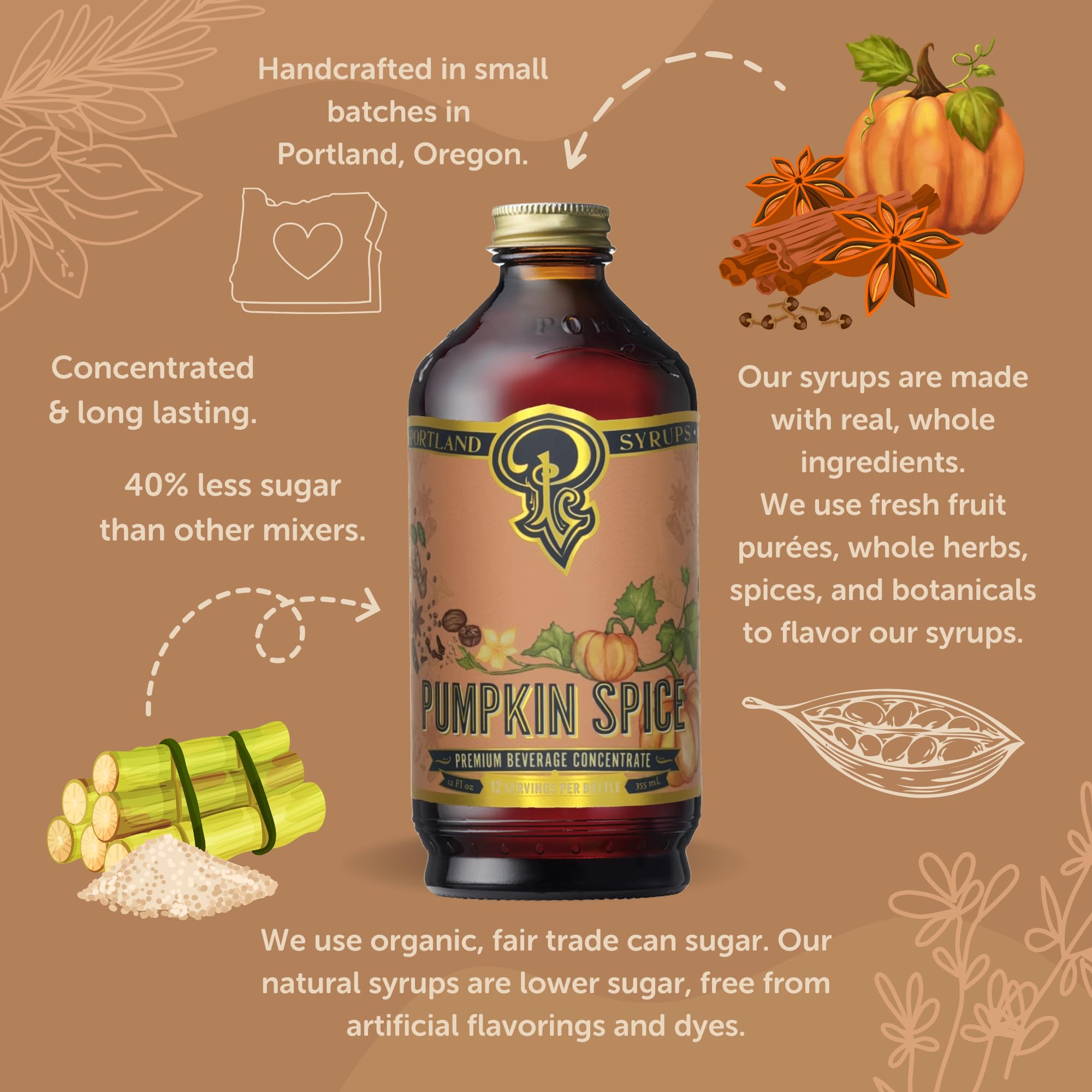 Portland Syrups Pumpkin Spice latte with creamy foam and drizzle