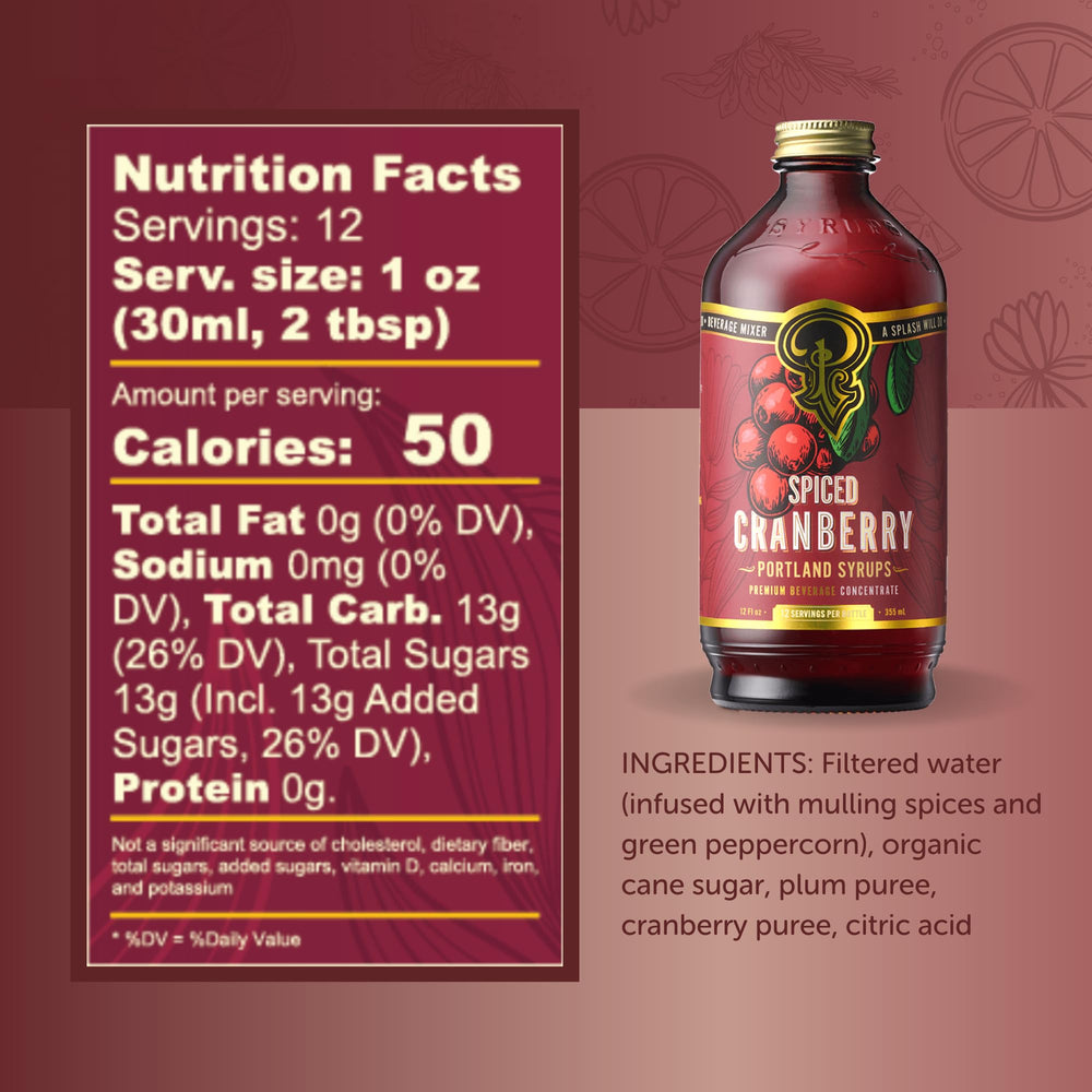 Portland Syrups Spiced Cranberry Syrup pour, ideal for seasonal cocktails.