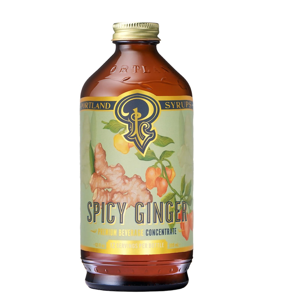Portland Syrups Spicy Ginger Syrup bottle highlighting bold heat and fresh ginger for cocktails