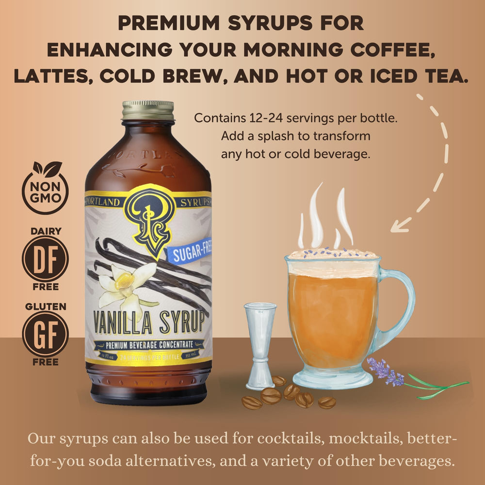 Portland Syrups Sugar-Free Vanilla Syrup add-in for cold brew to enhance creaminess and flavor.