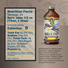Portland Syrups Sugar-Free Vanilla Syrup bottle beside a latte creation for creamy vanilla notes.