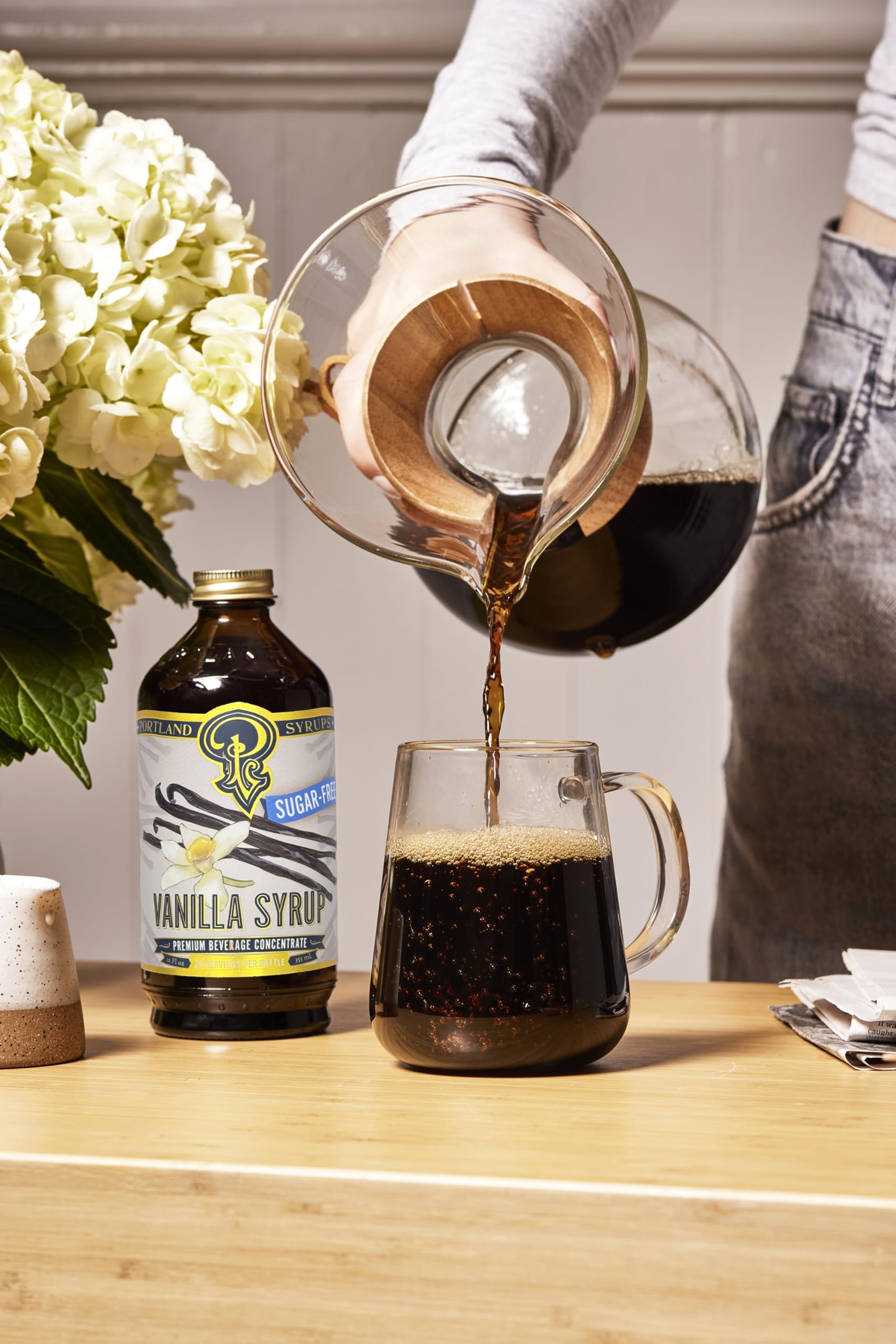Portland Syrups Sugar-Free Vanilla Syrup in a smoothie glass for a balanced vanilla boost.
