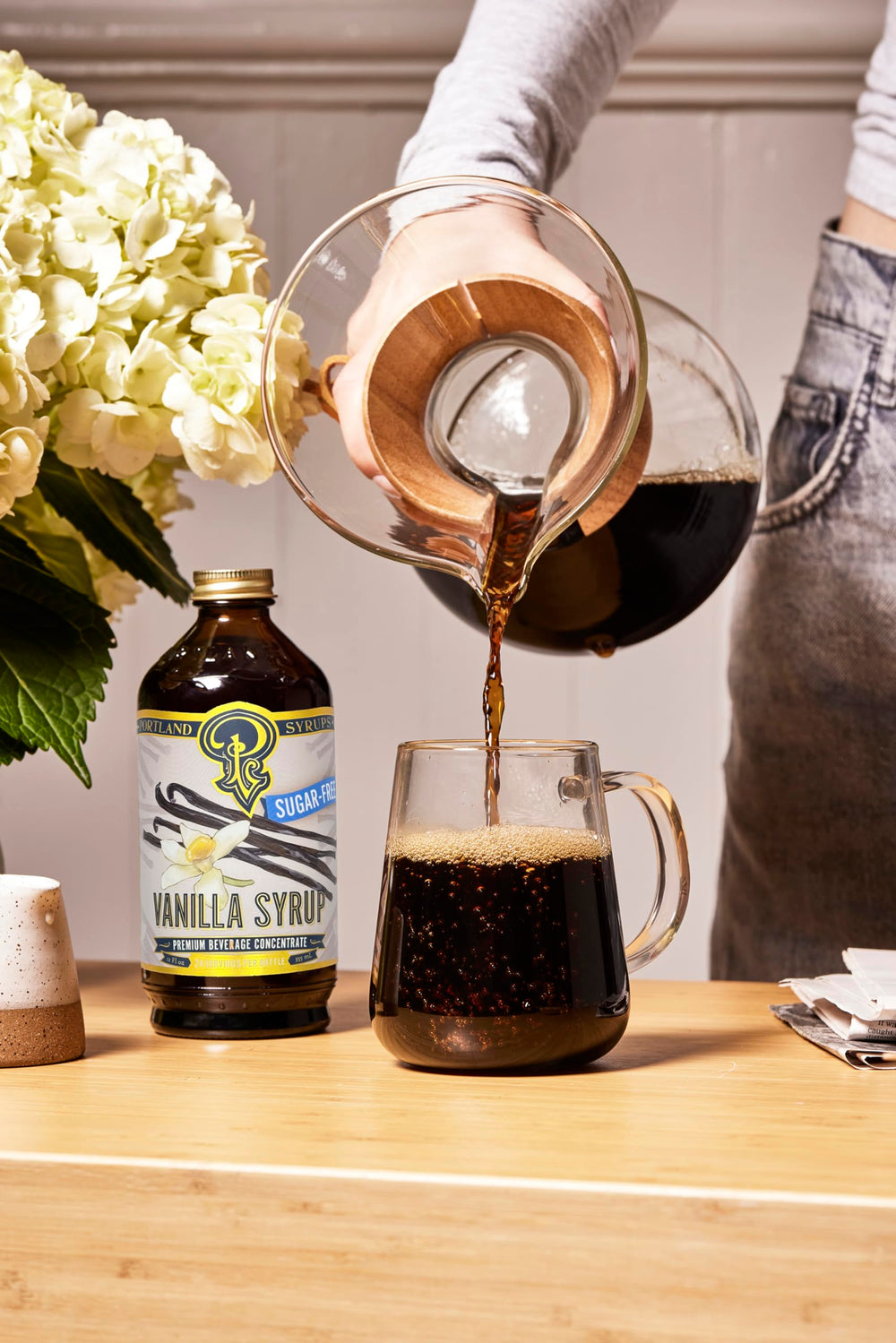 Portland Syrups Sugar-Free Vanilla Syrup in a smoothie glass for a balanced vanilla boost.