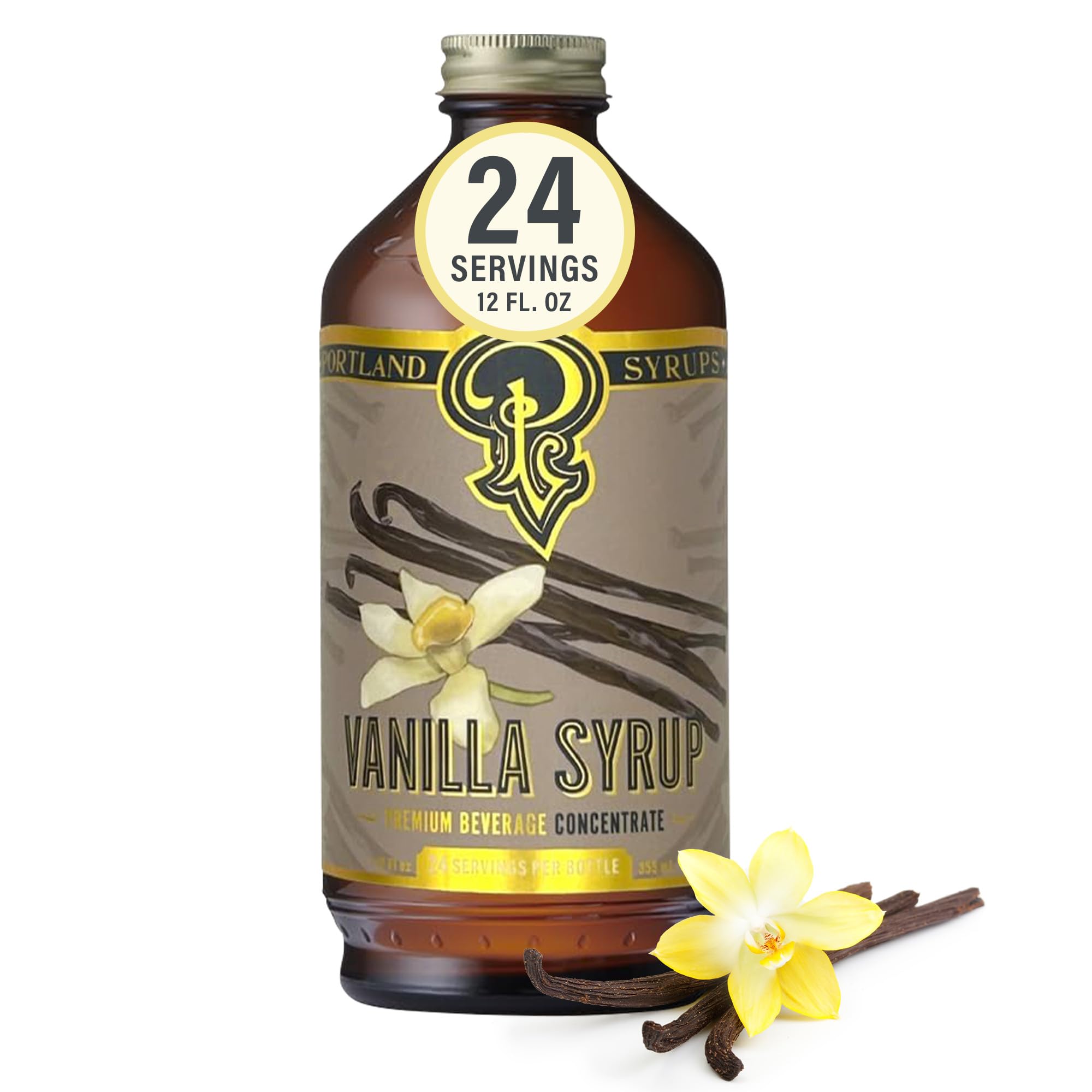 Portland Syrups Vanilla Syrup bottle closeup with rich vanilla aroma
