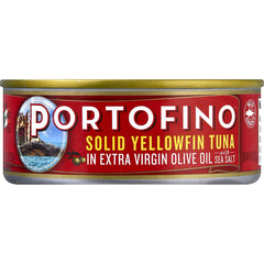Portofino yellowfin tuna in olive oil can pack twelve for pantry convenience.