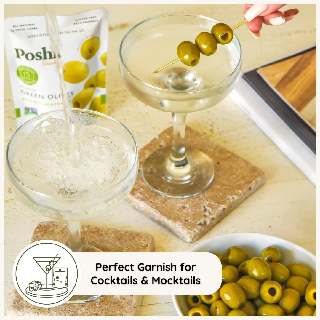 Poshi Green Olives Kosher Gluten-Free option for inclusive snack choices.
