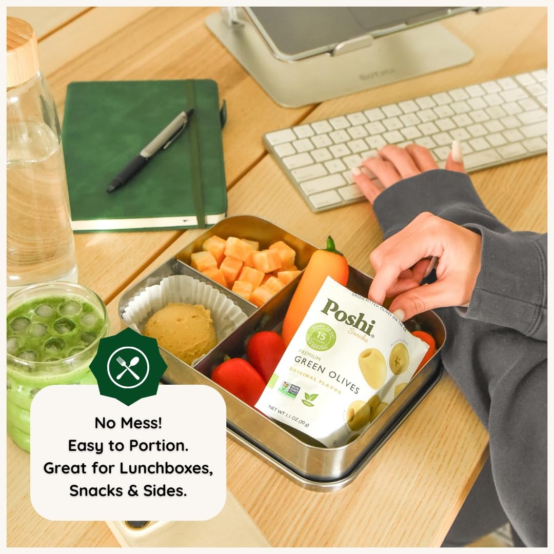 Poshi olives offer a savory bite with a light oil touch.