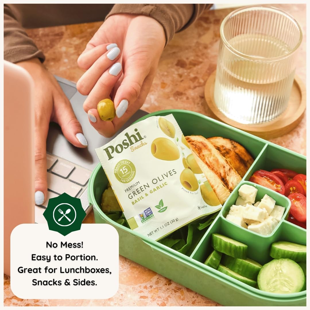 POSHI nutrition panel emphasizes zero added sugars and gluten-free claim.