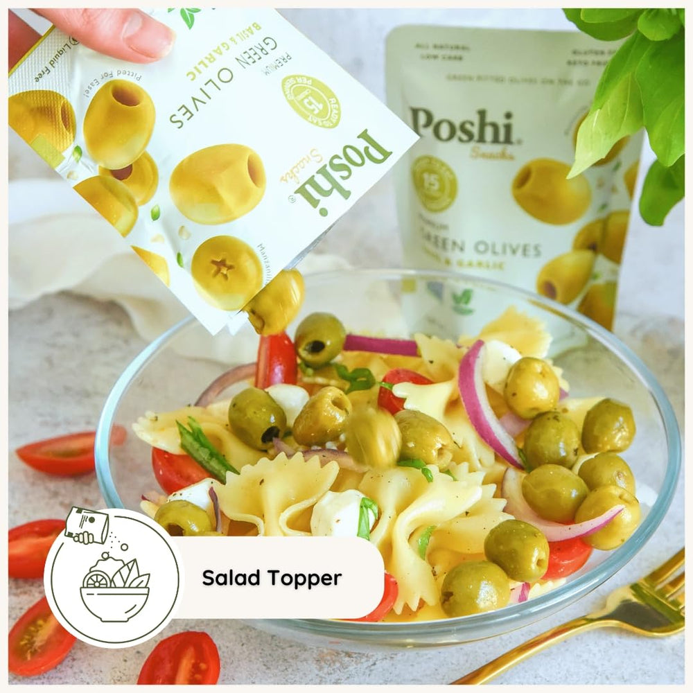 POSHI pouch in-use shows easy ready-to-eat snack anywhere.