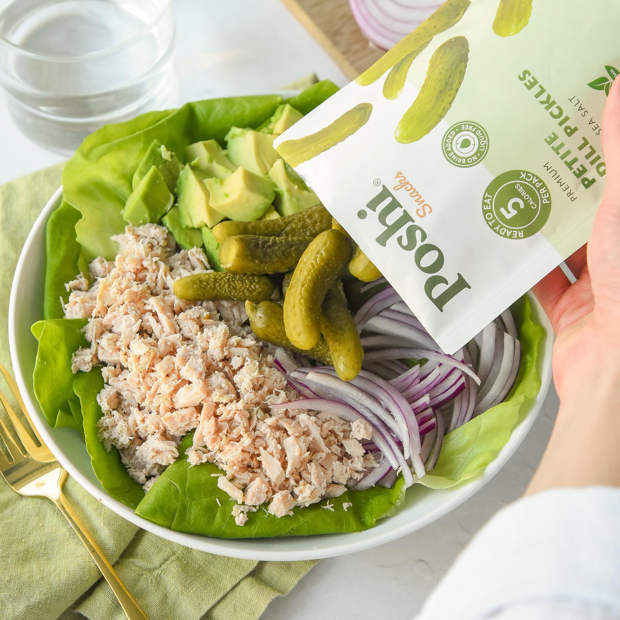 Poshi Petite Dill Pickles pantry-friendly snack in compact packaging