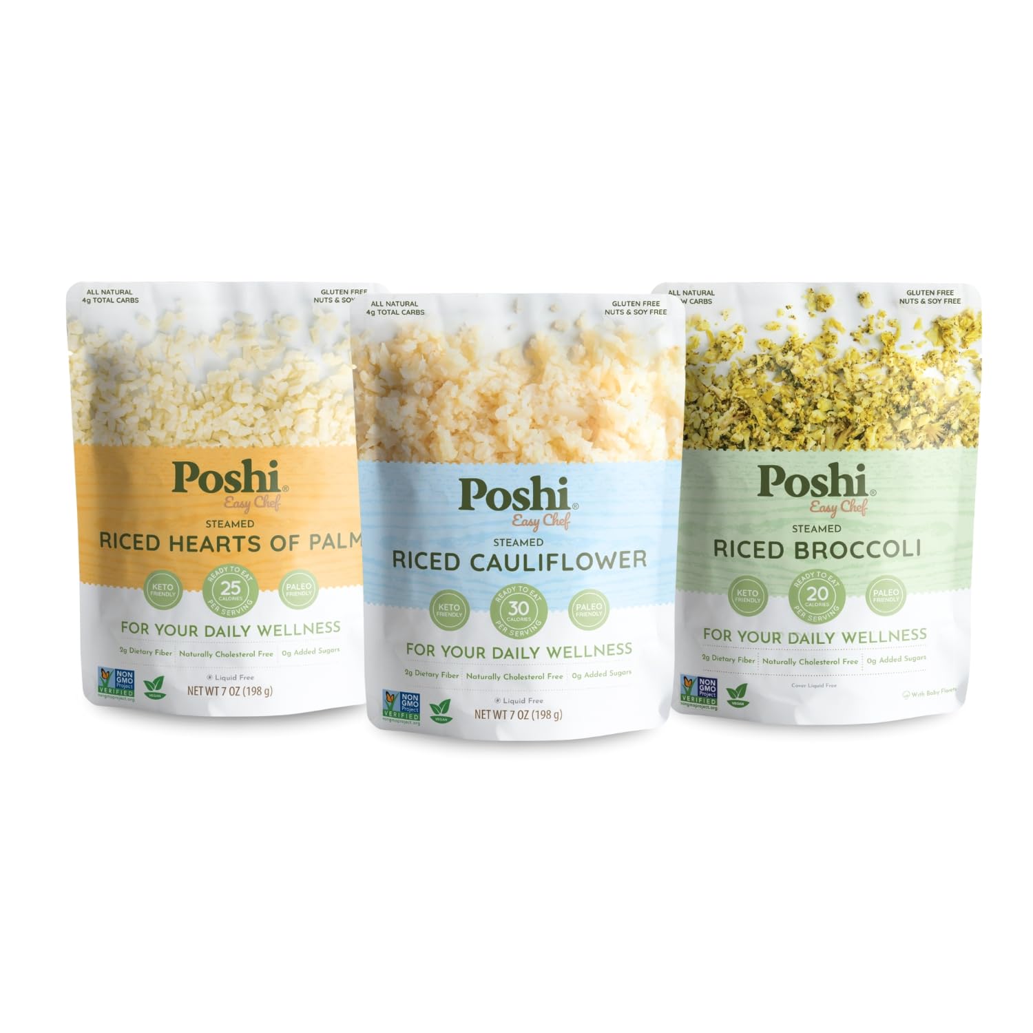 POSHI riced vegetables variety pack pouch for quick, healthy meals on the go.