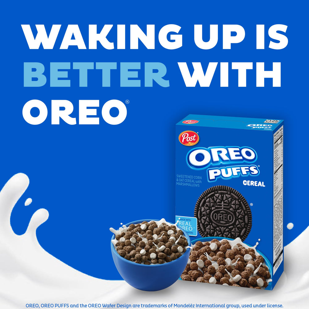 Post OREO PUFFS Cereal ready-to-eat as a quick breakfast.