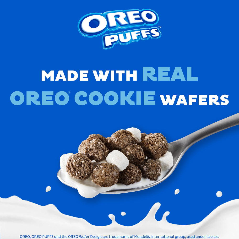 Post Oreo Puffs used as a dessert topping for a playful twist.