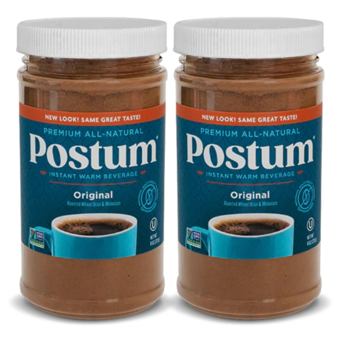 Postum Original cup showing roasted wheat and molasses for a caffeine-free comfort drink.