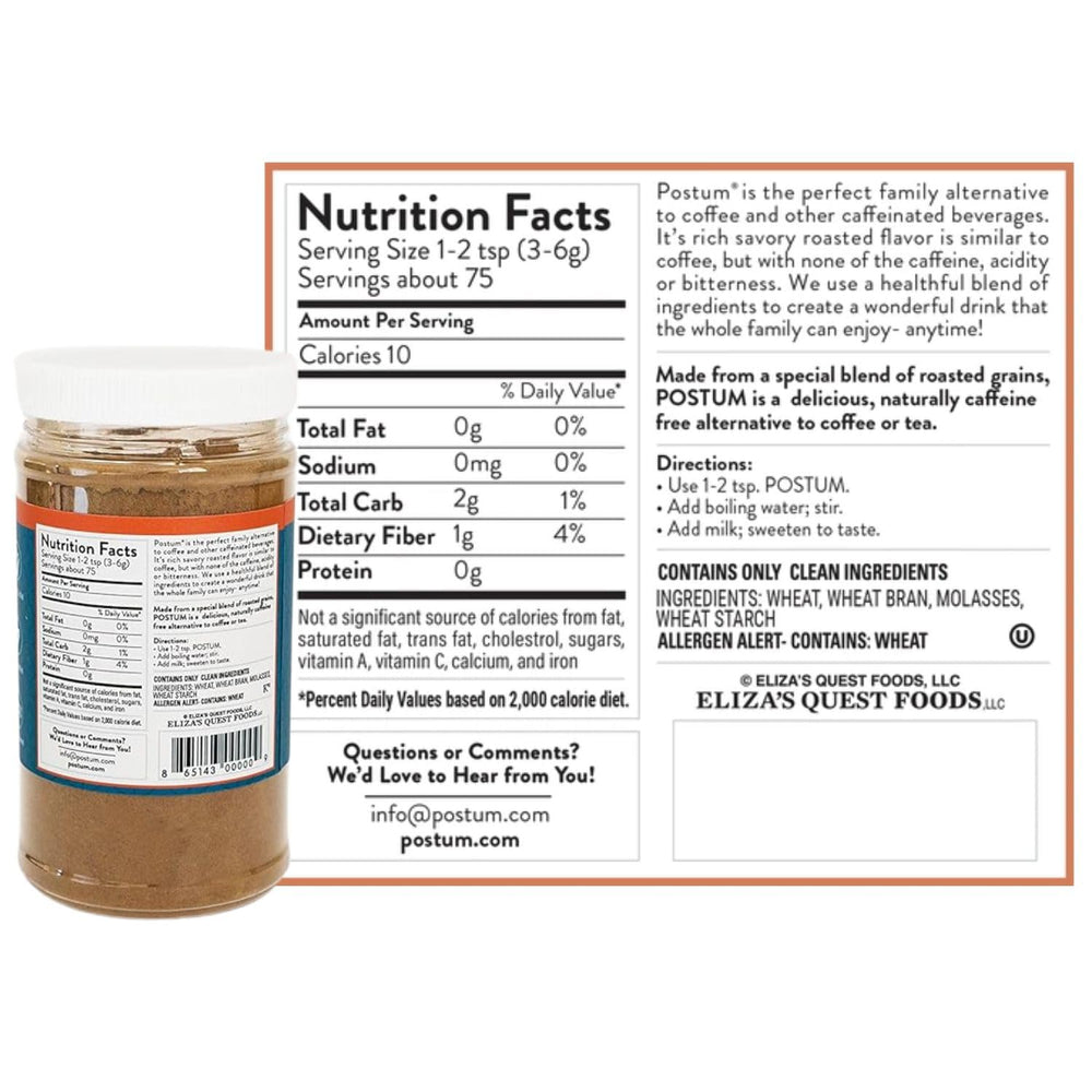 Close-up of roasted wheat bran in Postum Original, a wholesome caffeine-free option.