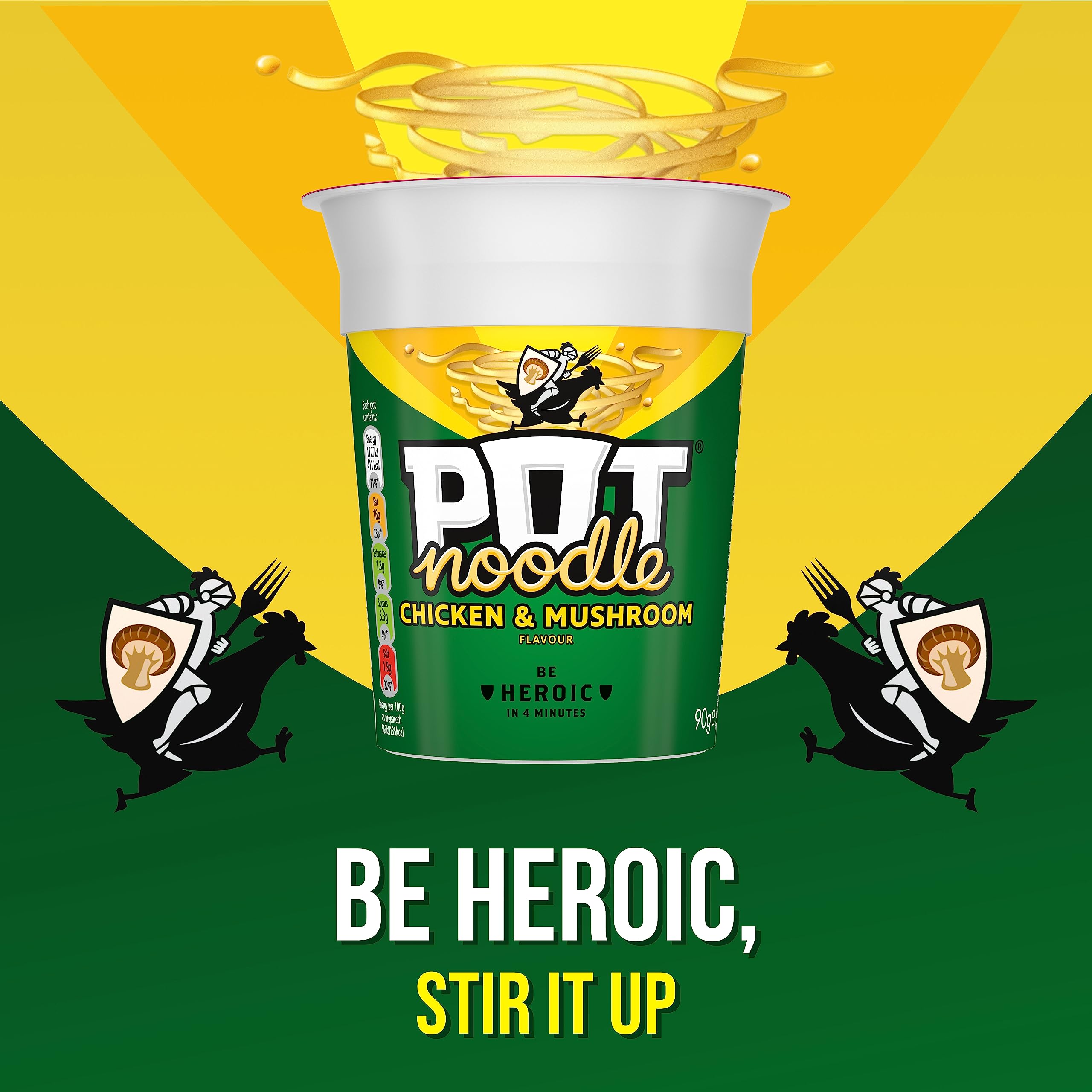 Pot Noodle Chicken and Mushroom vegetables slices adding color and crunch