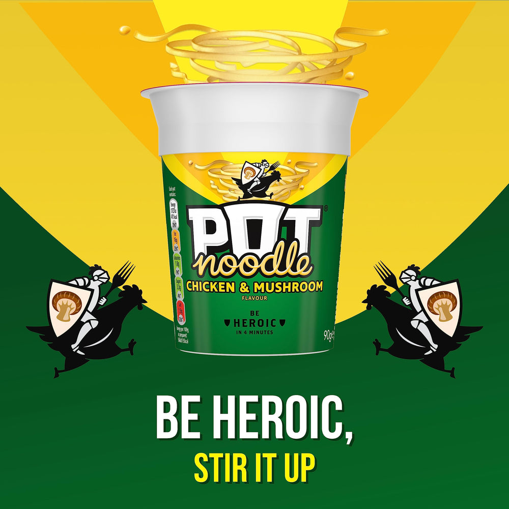 Pot Noodle Chicken and Mushroom vegetables slices adding color and crunch