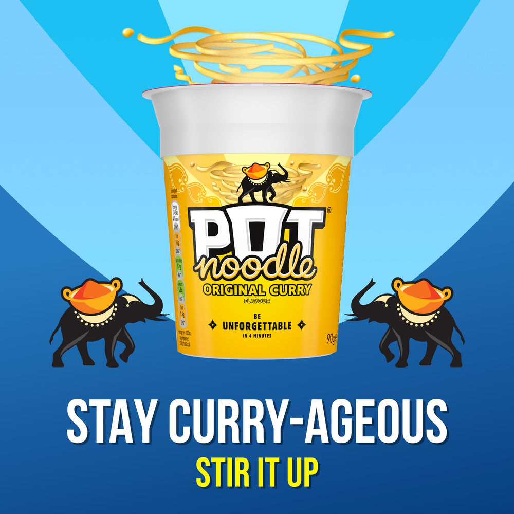Pot Noodle Original Curry ingredients laid out, hinting at bold flavor.