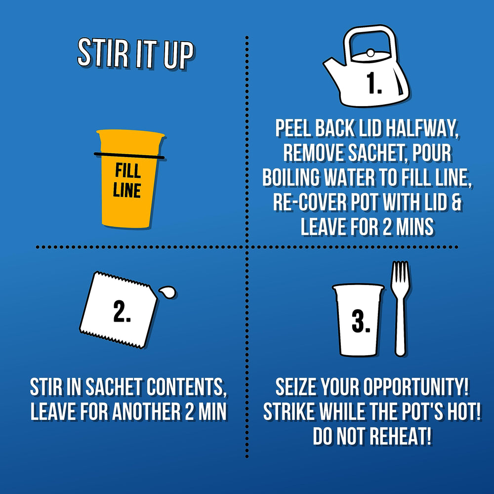 Pot Noodle Original Curry serving cup with steam suggests easy enjoyment.