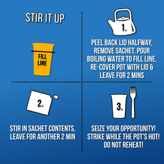 Pot Noodle Original Curry serving cup with steam suggests easy enjoyment.