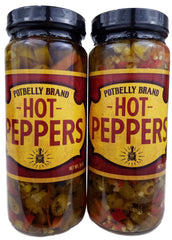 Potbelly hot peppers jar close-up showing crisp texture and tangy flavor for sandwiches.