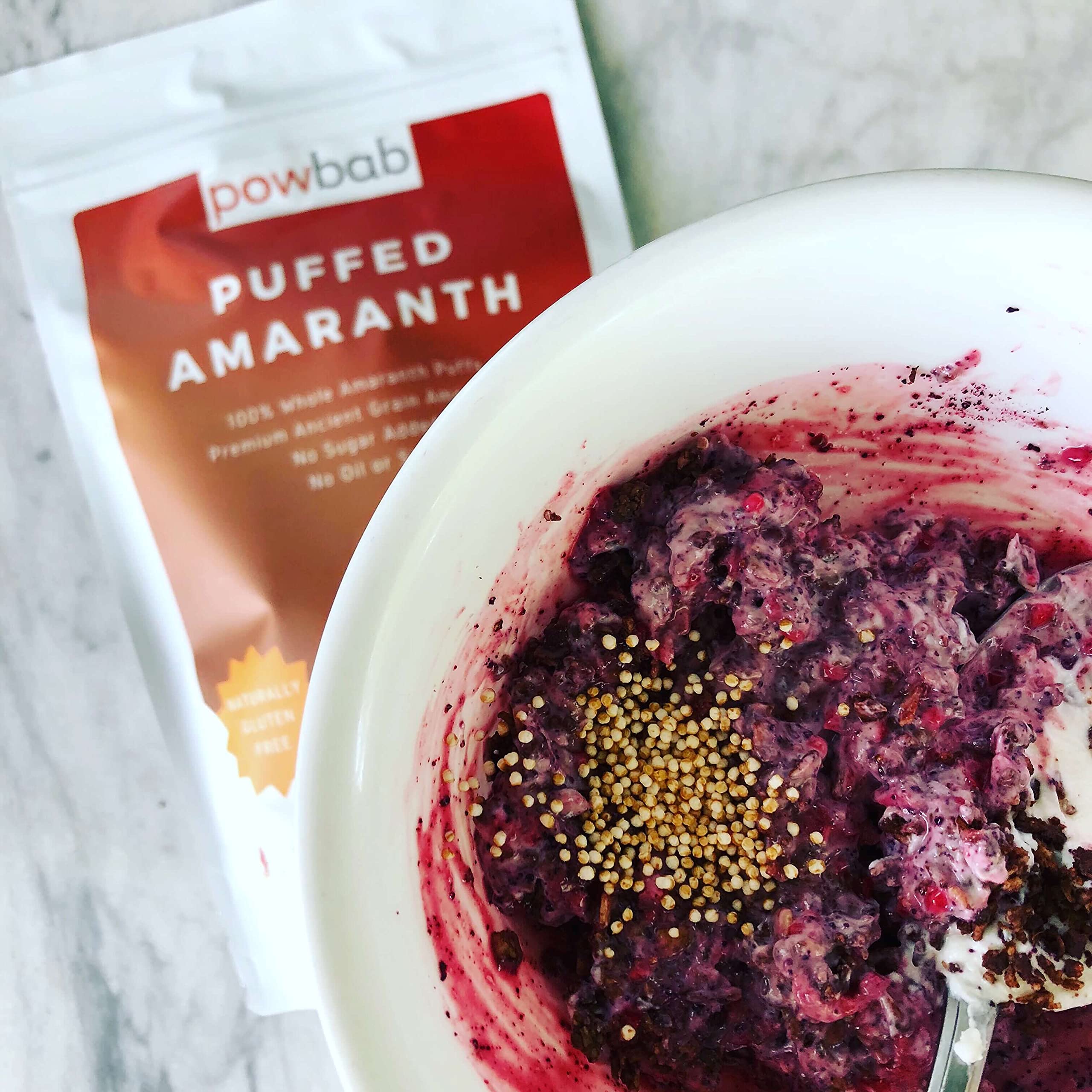 Powbab Amaranth wafers and bread base for crisp texture.