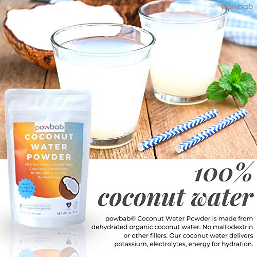 powbab Coconut Water Powder dissolving in water demonstrating instant mix without clumps