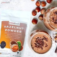 Powbab Hazelnut Powder grain close-up showing coarse, whole-food texture.