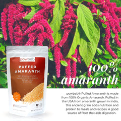 Powbab Puffed Amaranth in a bowl for a gluten-free breakfast cereal.