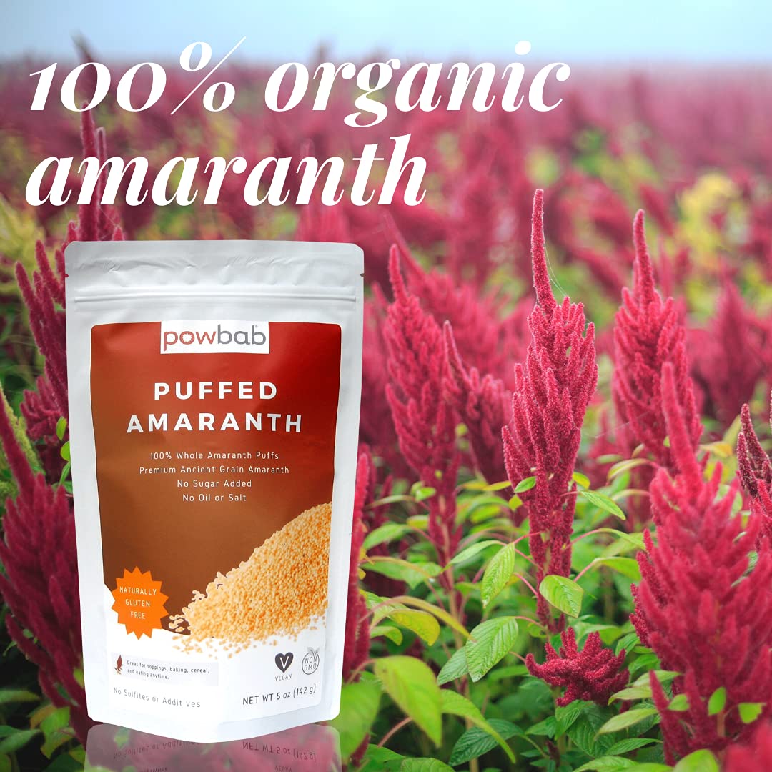 Powbab Puffed Amaranth with mixed grains for meal prep.