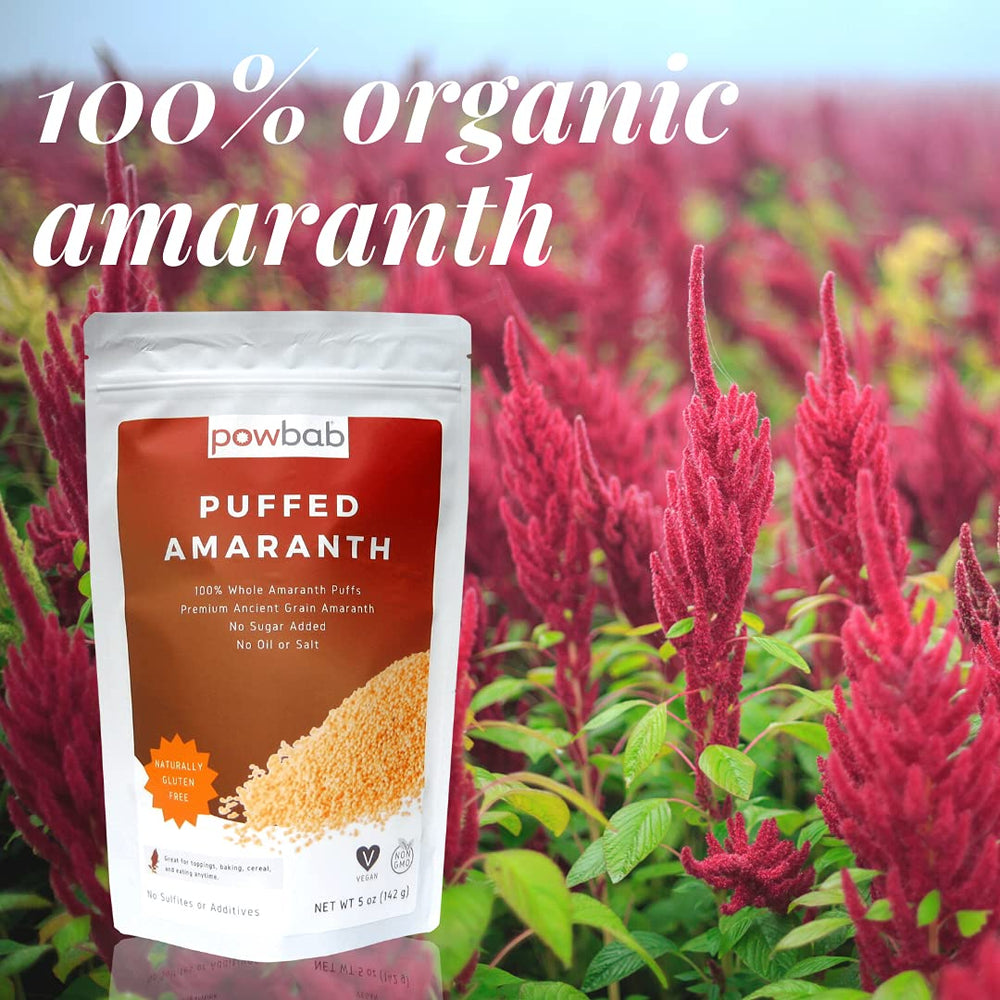 Powbab Puffed Amaranth with mixed grains for meal prep.