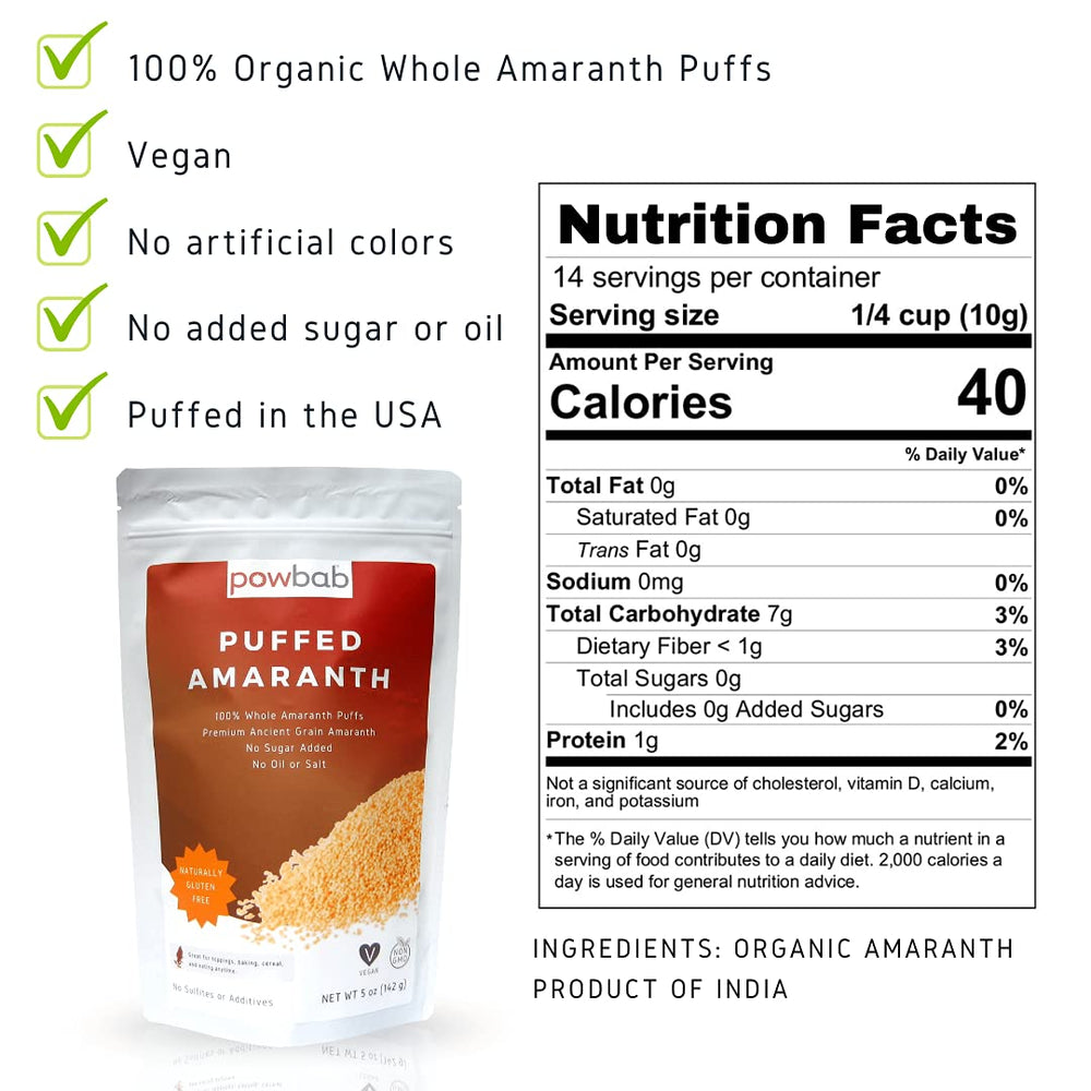 Powbab Puffed Amaranth as yogurt topping adds crunch and protein.