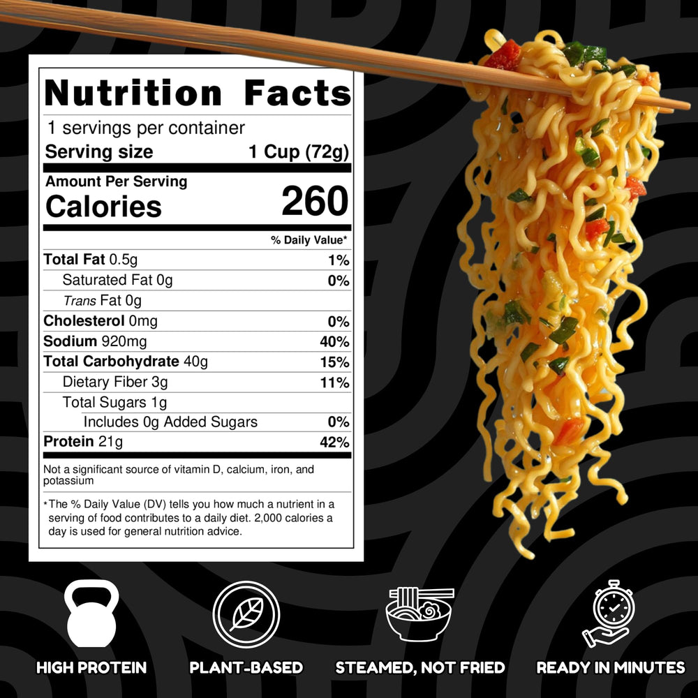 Power Noods pea protein label highlighting protein boost for meals