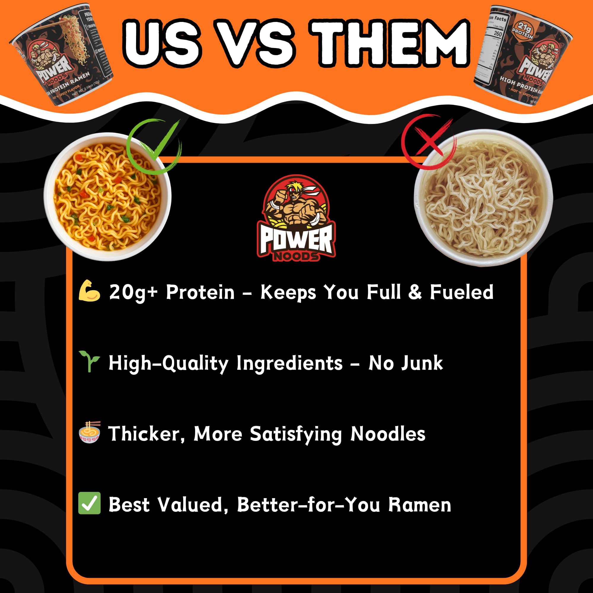 Power Noods vegan ramen cups ready on your desk for a quick meal.