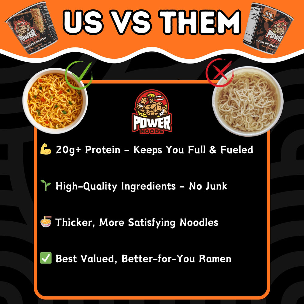 Power Noods vegan ramen cups ready on your desk for a quick meal.