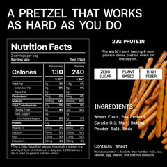 Power Pretzels vegan-friendly ingredients highlight plant-based protein for a clean, convenient snack.