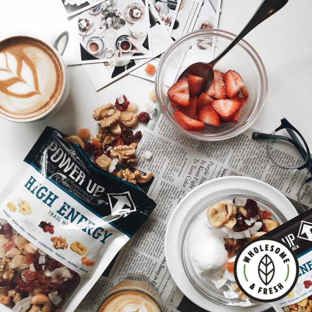 Power Up High Energy Trail Mix coconut shreds add tropical sweetness and texture.