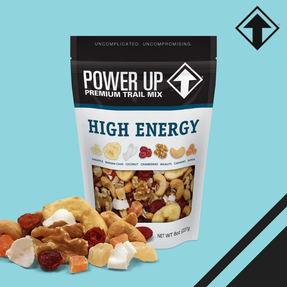 Power Up High Energy Trail Mix nuts close-up highlighting crunch.