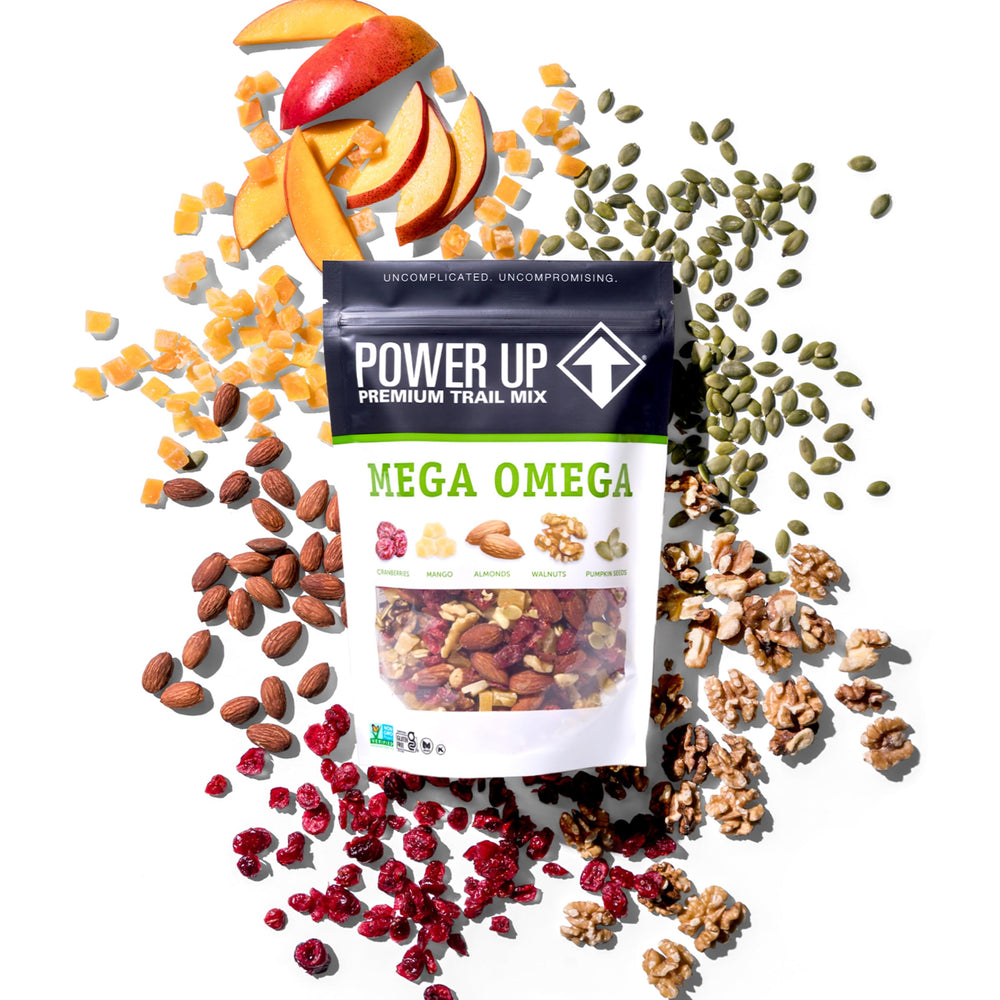 Power Up Mega Omega Trail Mix pumpkin seeds close-up.