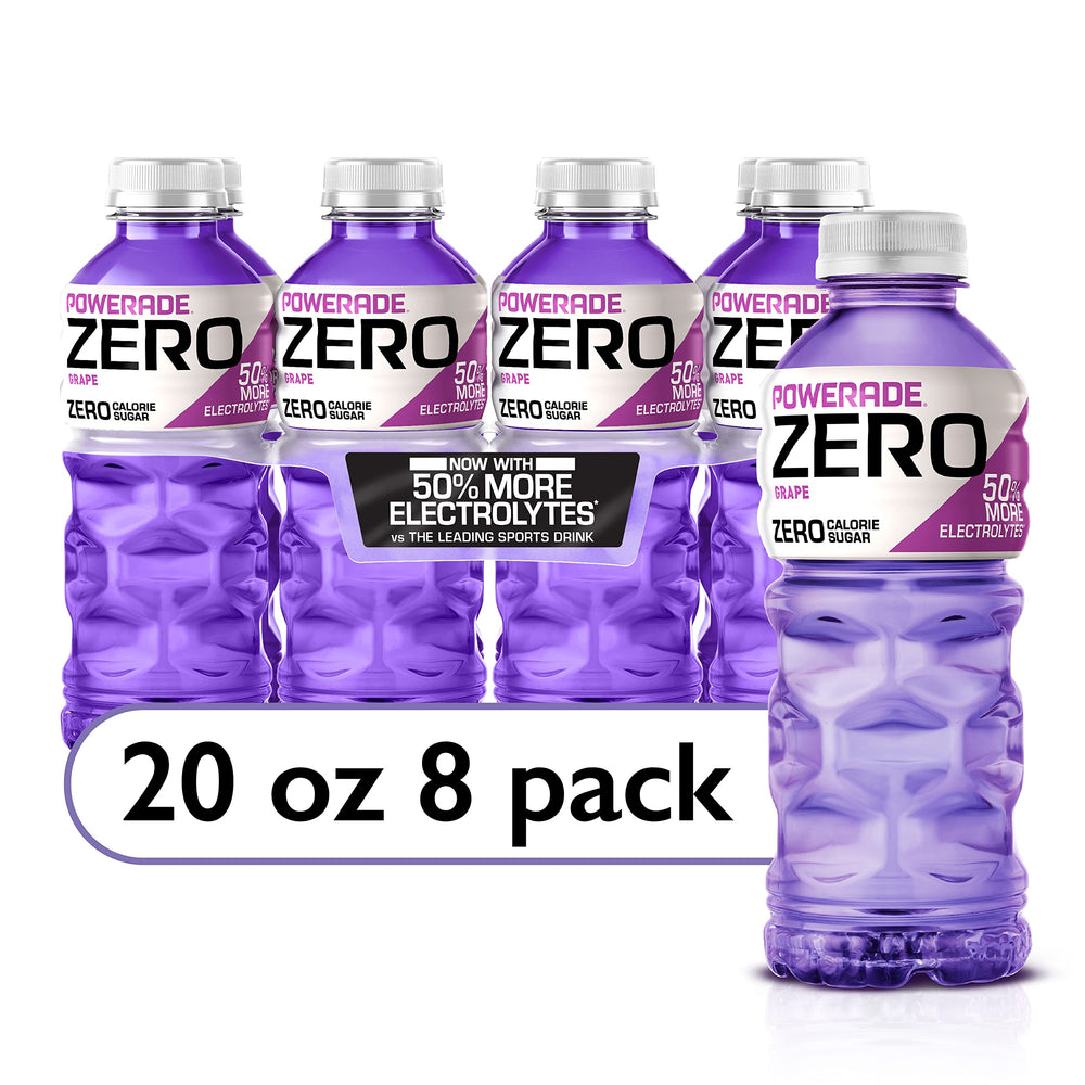 Powerade Electrolyte Zero Sugar grape bottle pour supports rapid hydration during workouts