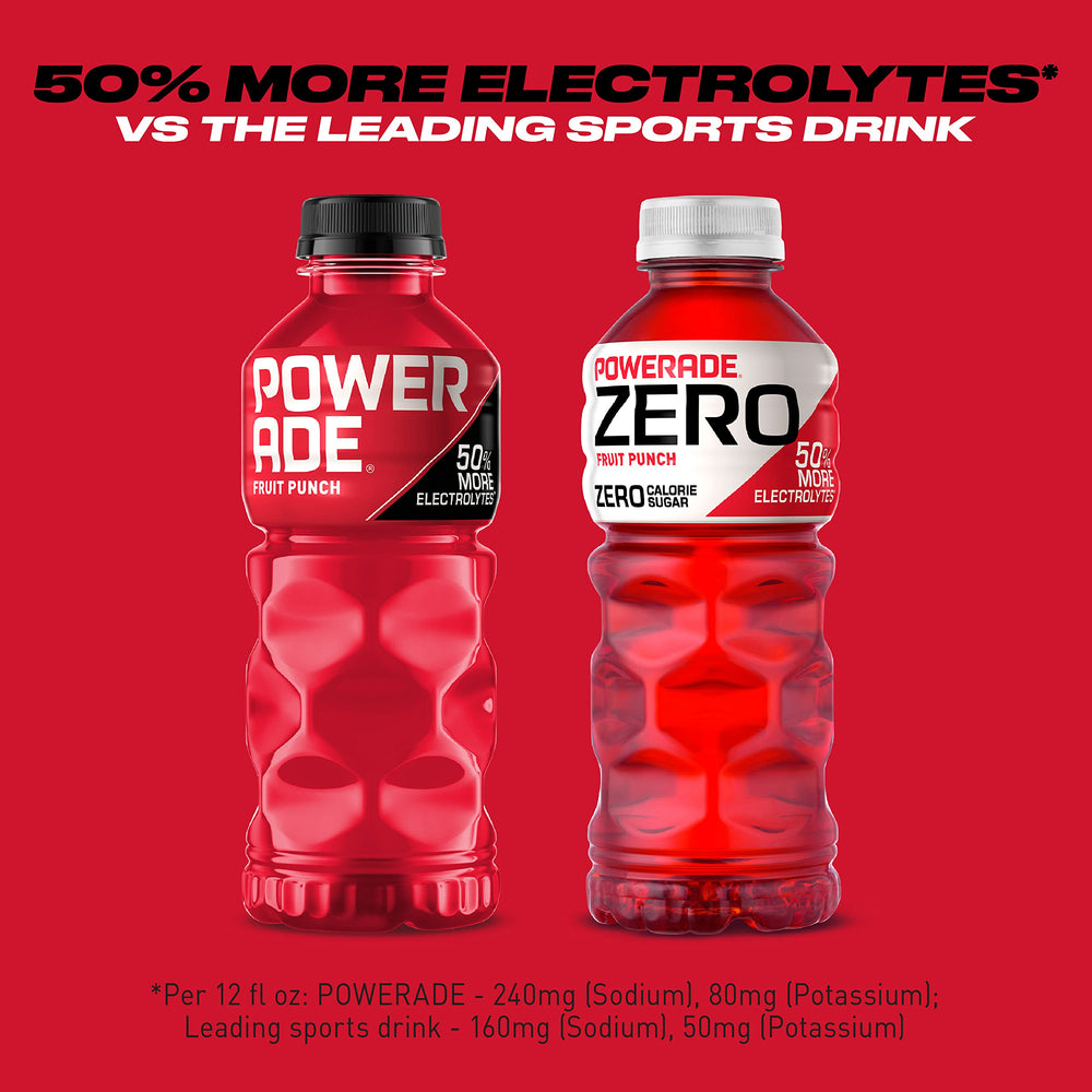 Powerade Fruit Punch resting in a gym bag for portable hydration.