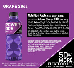 Powerade Grape bottle being poured to replenish electrolytes during activity.