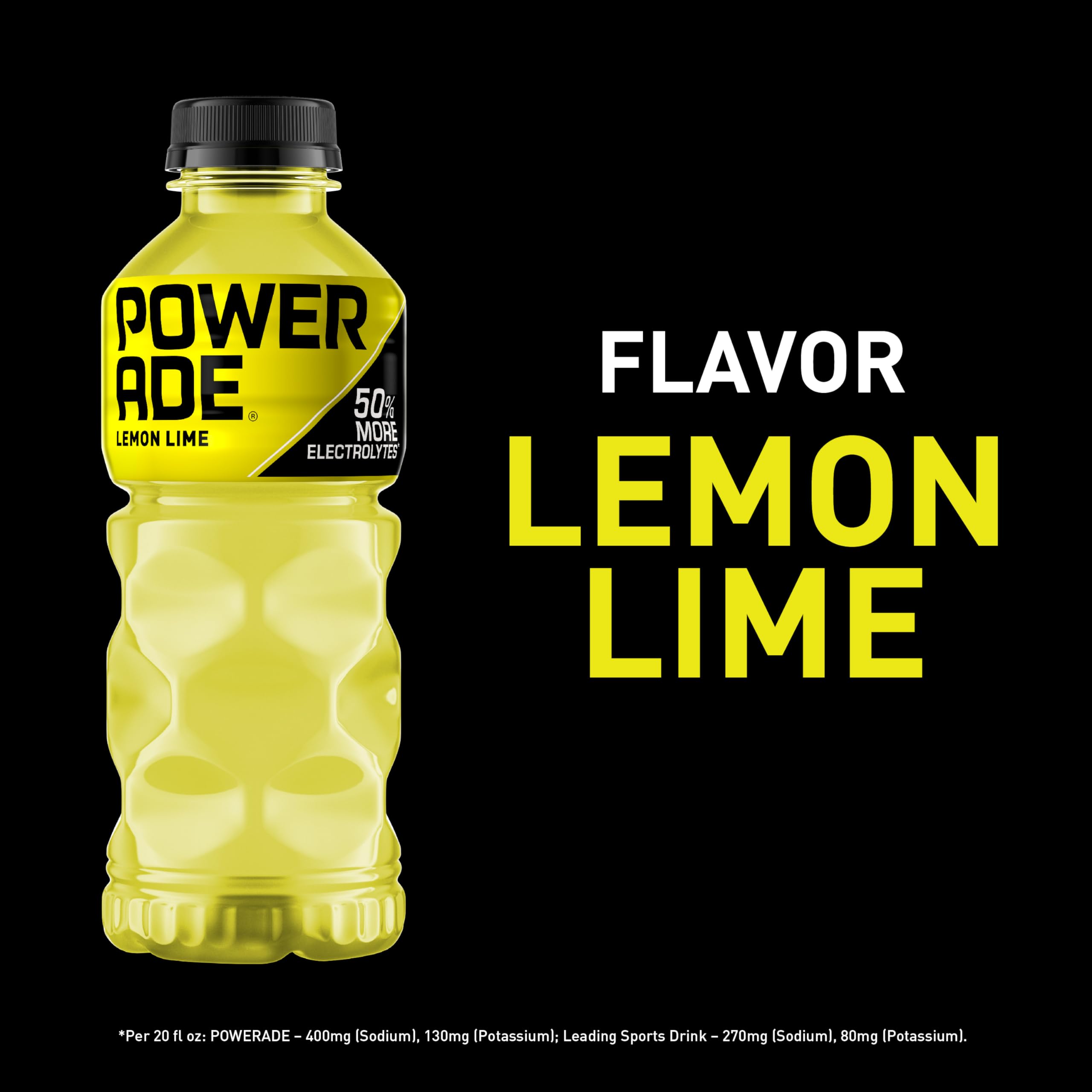 Powerade Lemon Lime bottle served over ice, a refreshing energy boost.