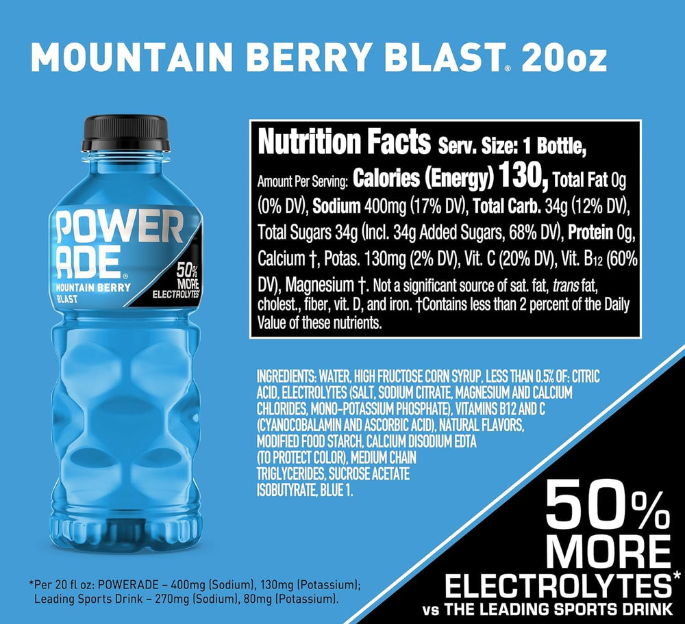 Powerade Mountain Berry Blast being poured to illustrate quick hydration during training