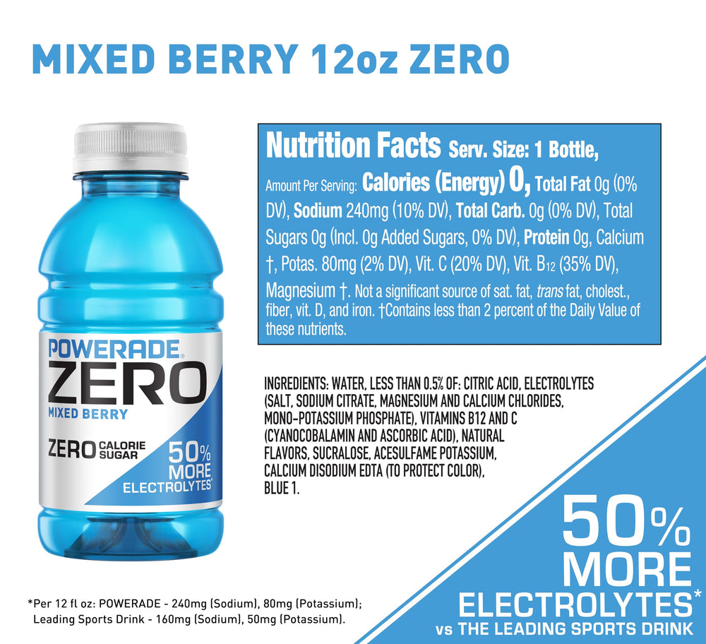 Powerade Zero Mixed Berry 8-pack display for on-the-go athletes