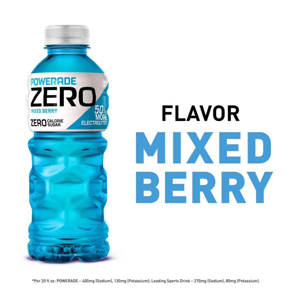POWERADE Zero Mixed Berry eight-pack showing convenient 8 bottles for training weeks